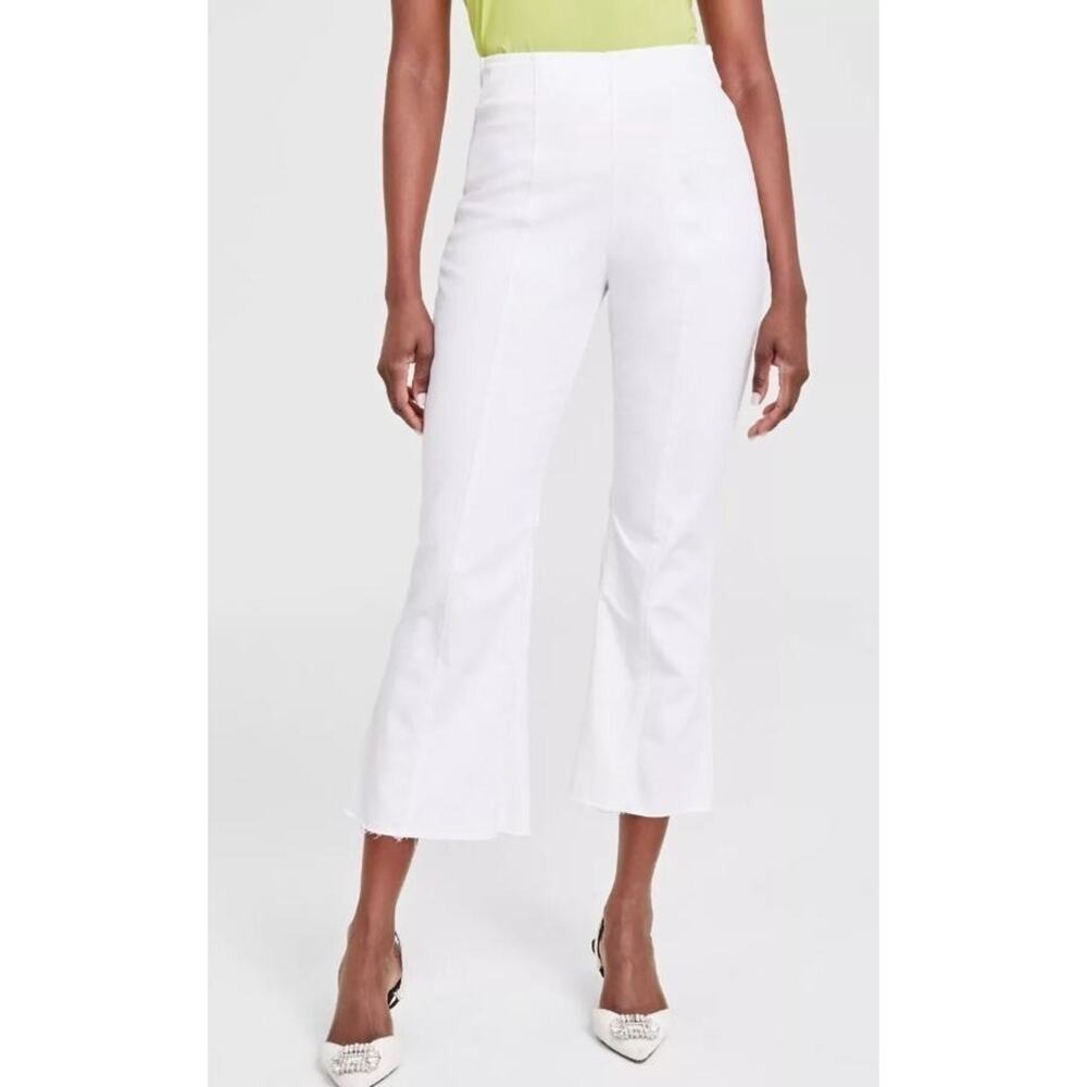 I.N.C Women's High Rise Pull On Flared Cropped Jeans in Bright White 14 $60
